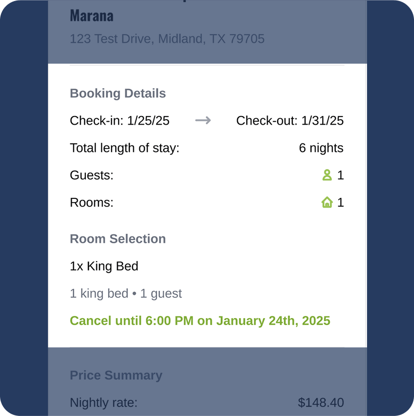 A piece of UI showing booking details