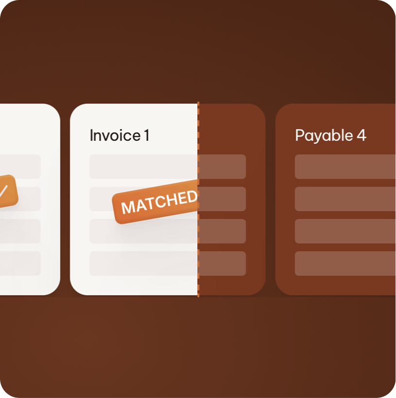 Cards with invoices and a "matched" sticker on them