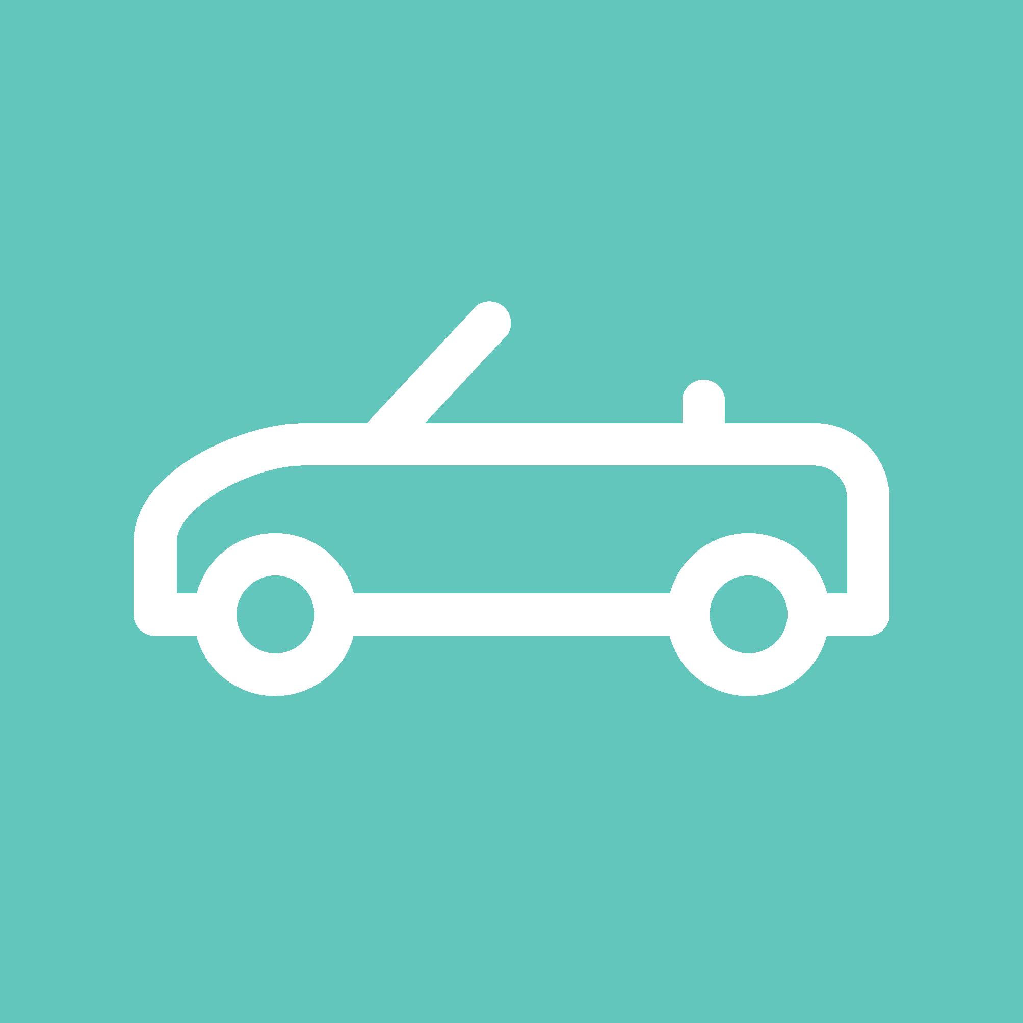 A simple white outline of a convertible car on a light green field.