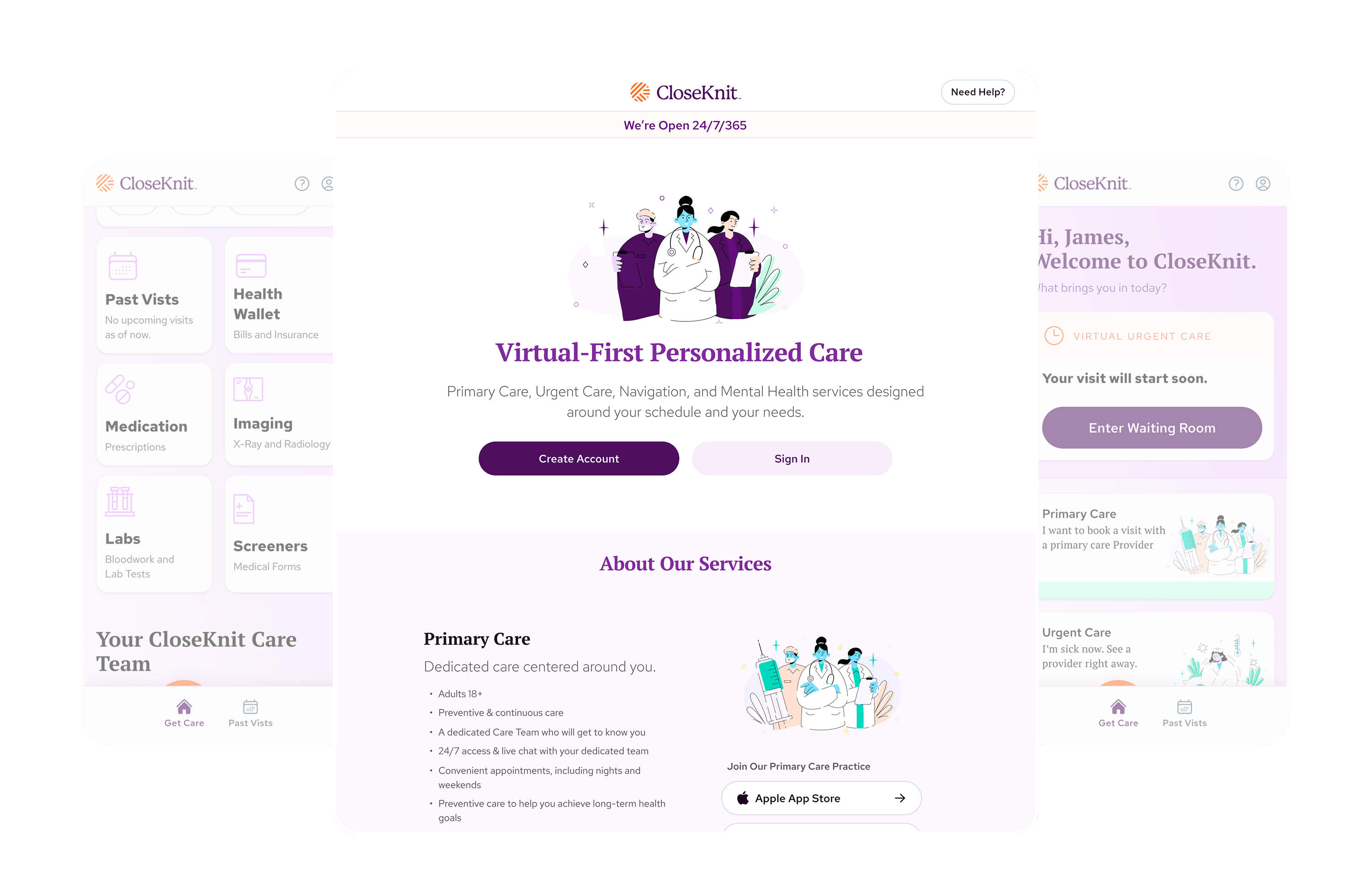 One desktop and two mobile screen mockups