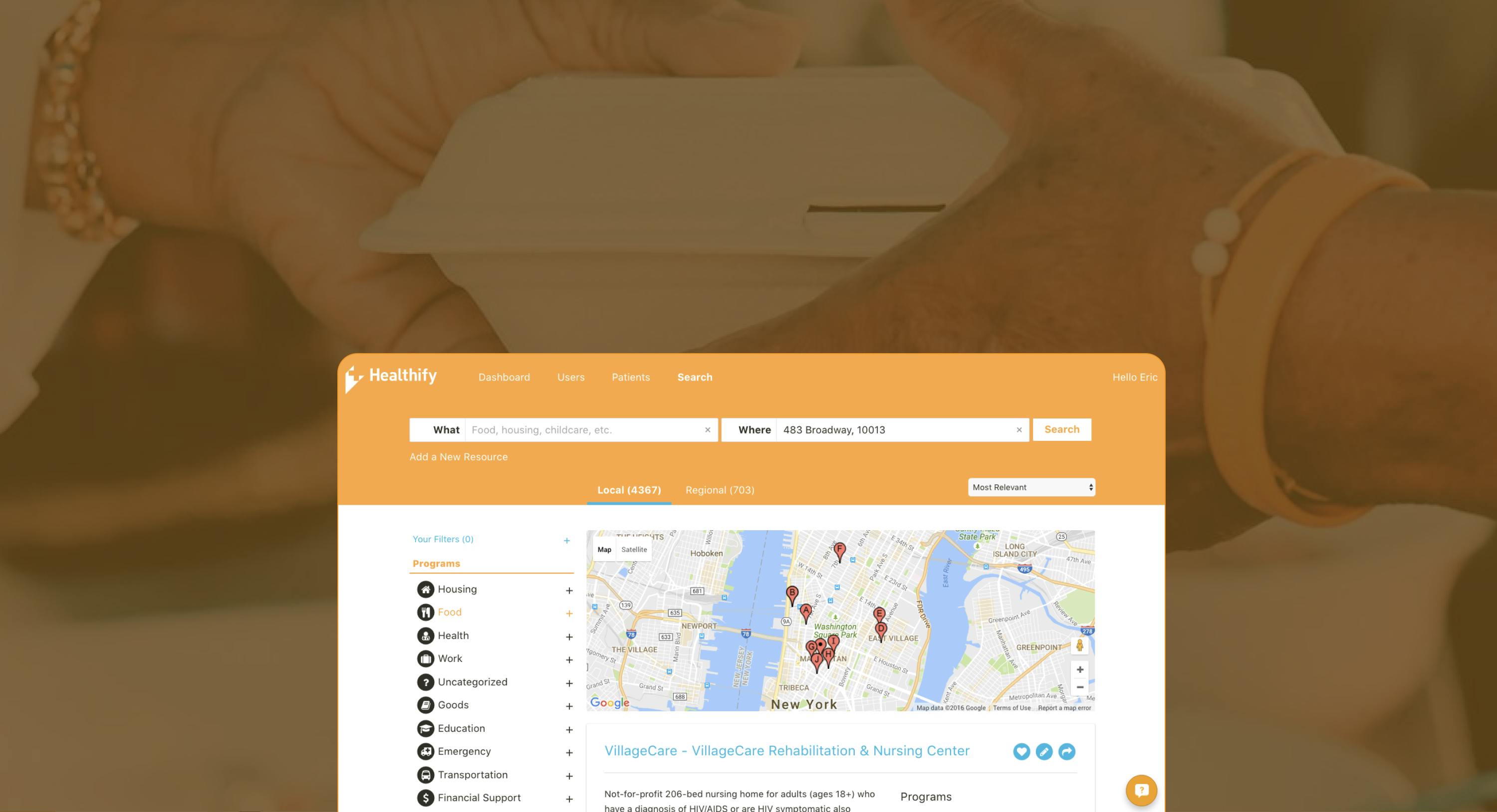 Screenshot of the Find Help Now page on Healthify