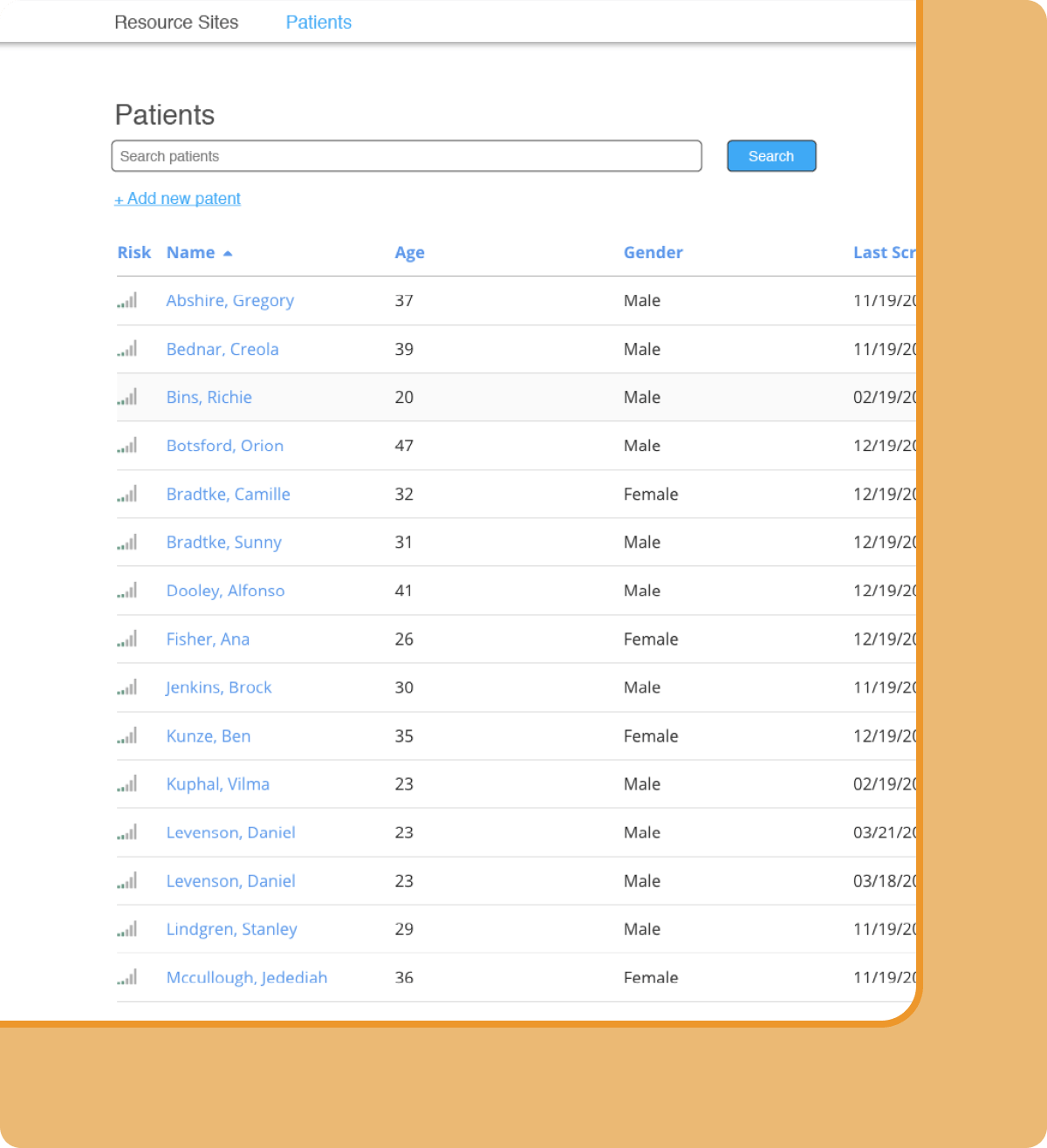 Screenshot of Healthify product showing the patient management interface