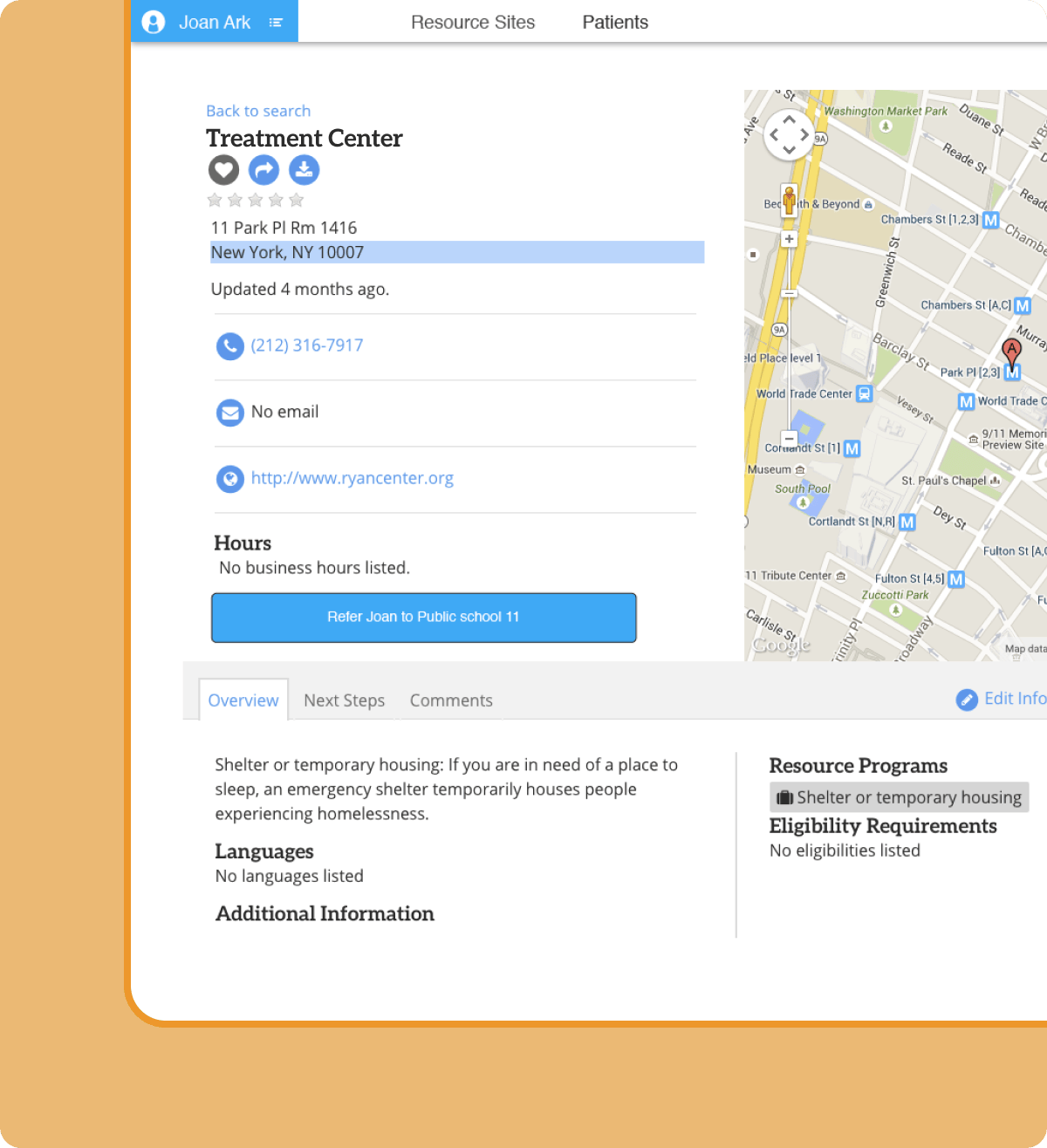 Screenshot of Healthify product showing the patient placement interface