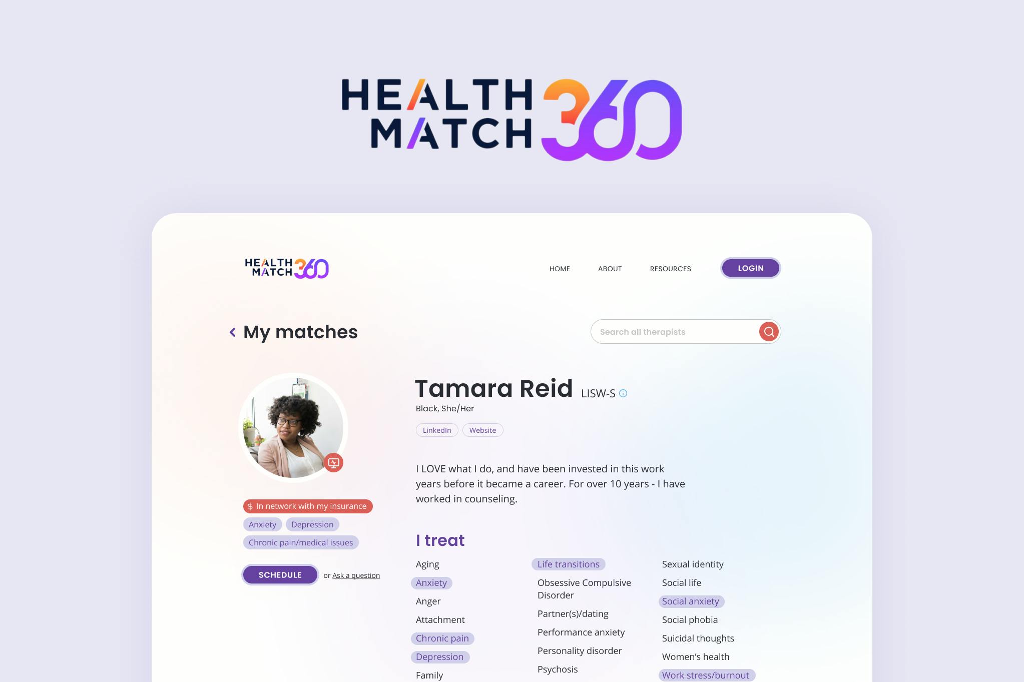 Snapshot of Health Match 360's platform