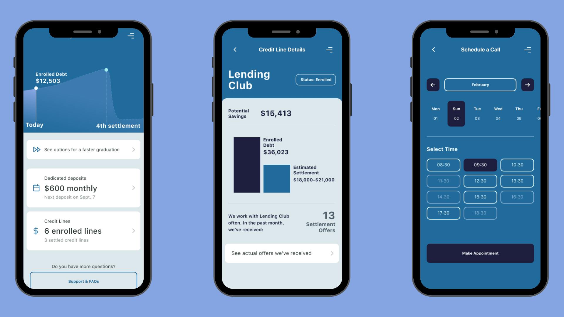 An image showing the UX on three Beyond Finance mobile app screens