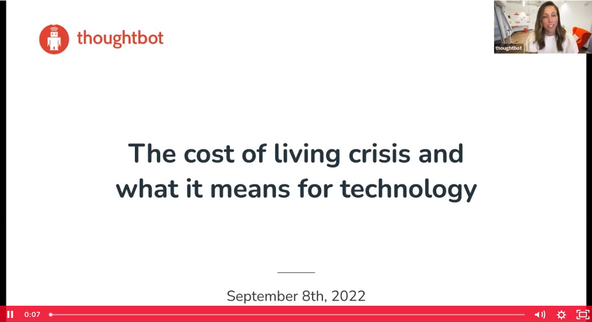 Video screenshot of The cost of living crisis and what it means for technology and inset of Kelly Gebo