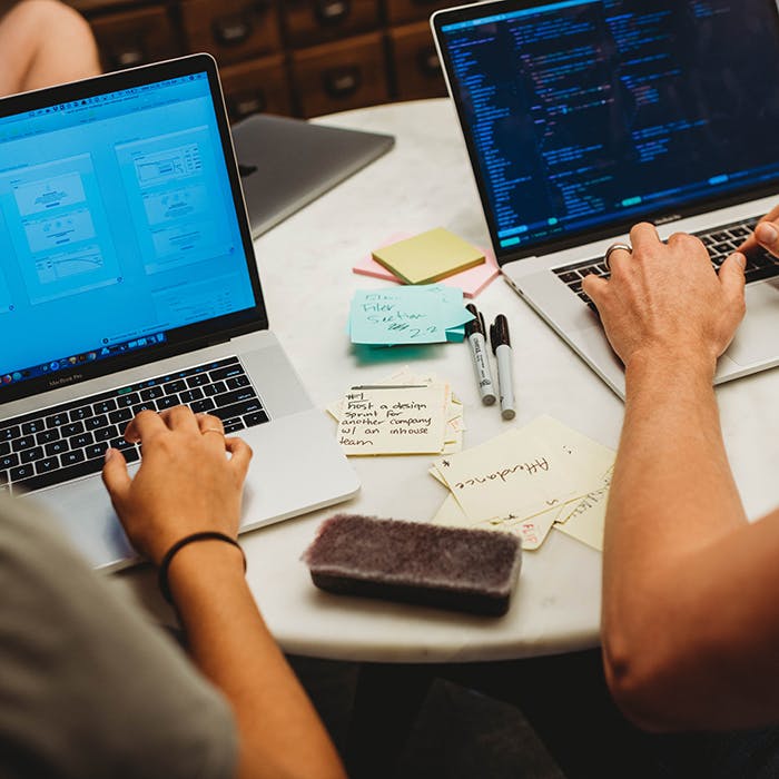 Developers working together in a meeting