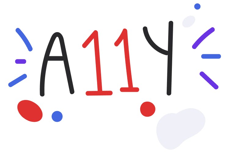 An illustration of the word a11y with various lines and abstract doodles surrounding it