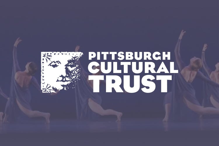 The Pittsburg Cultural Trust logo placed over a background of ballet dancers.