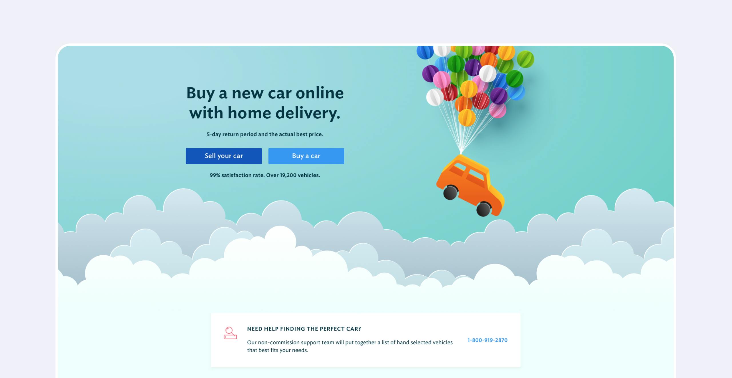 Screenshot of the Joydrive homescreen with the heading "Buy a new car online with home delivery."