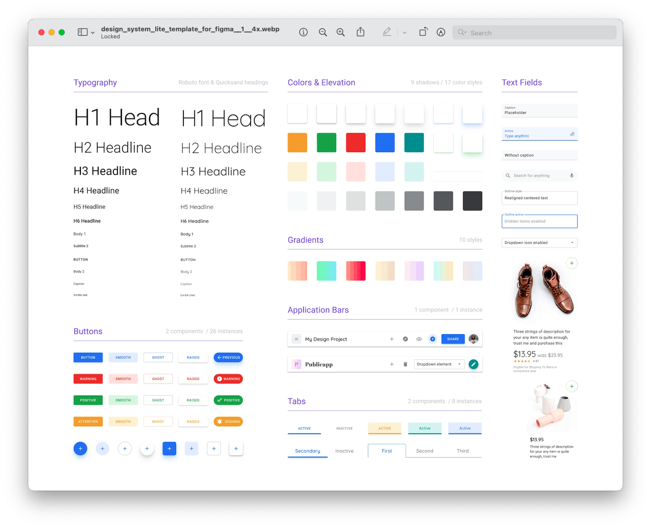 Screenshot of a Design Systems template in Figma