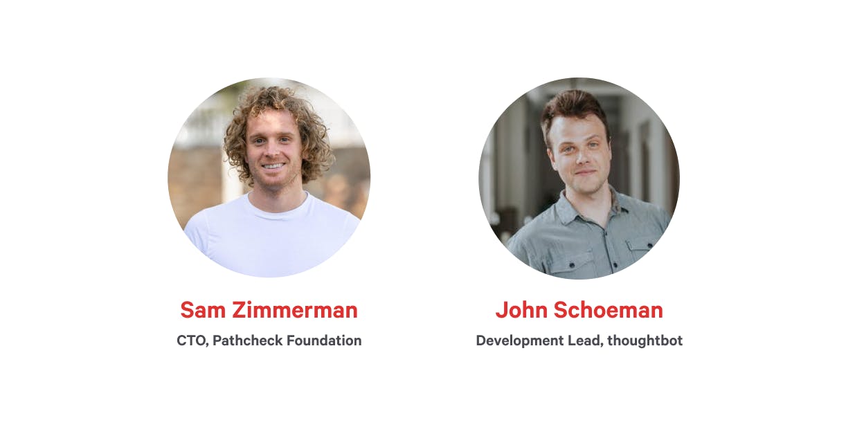 Screenshot of a slide with Sam Zimmerman and John Schoeman's portraits
