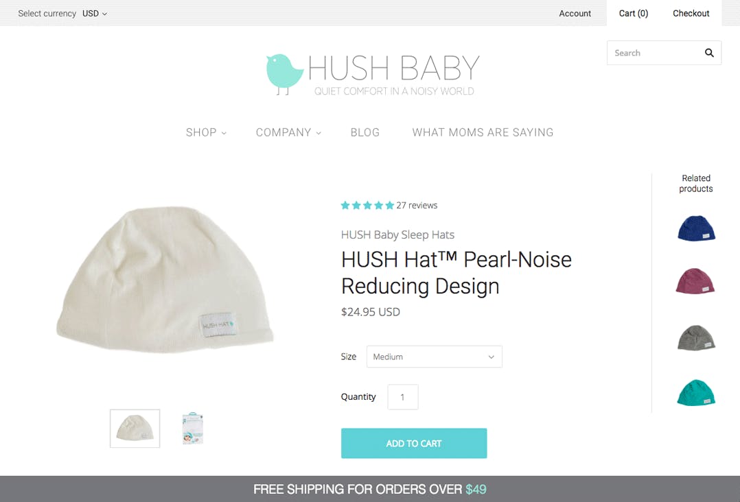 hush hush baby pearl-noise reducing cap product page