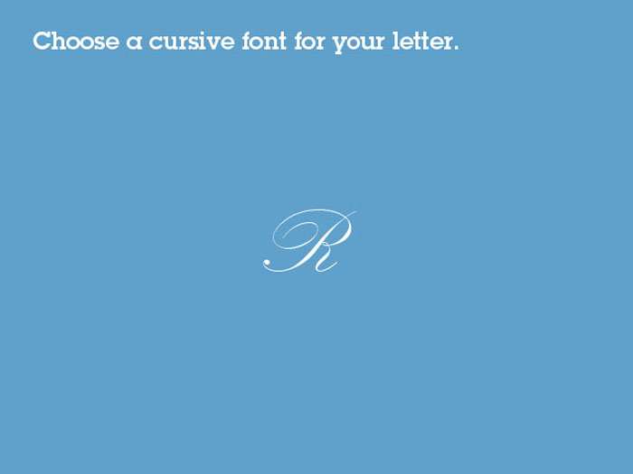 cursive R on blue background