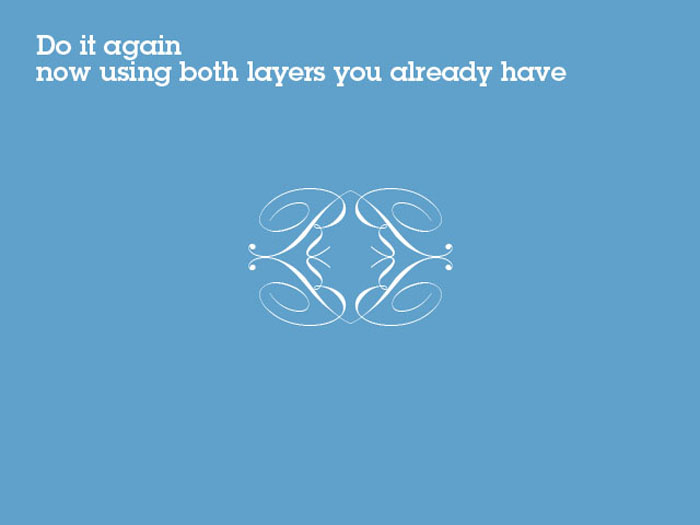 four cursive letter R's mirroring each other on blue background