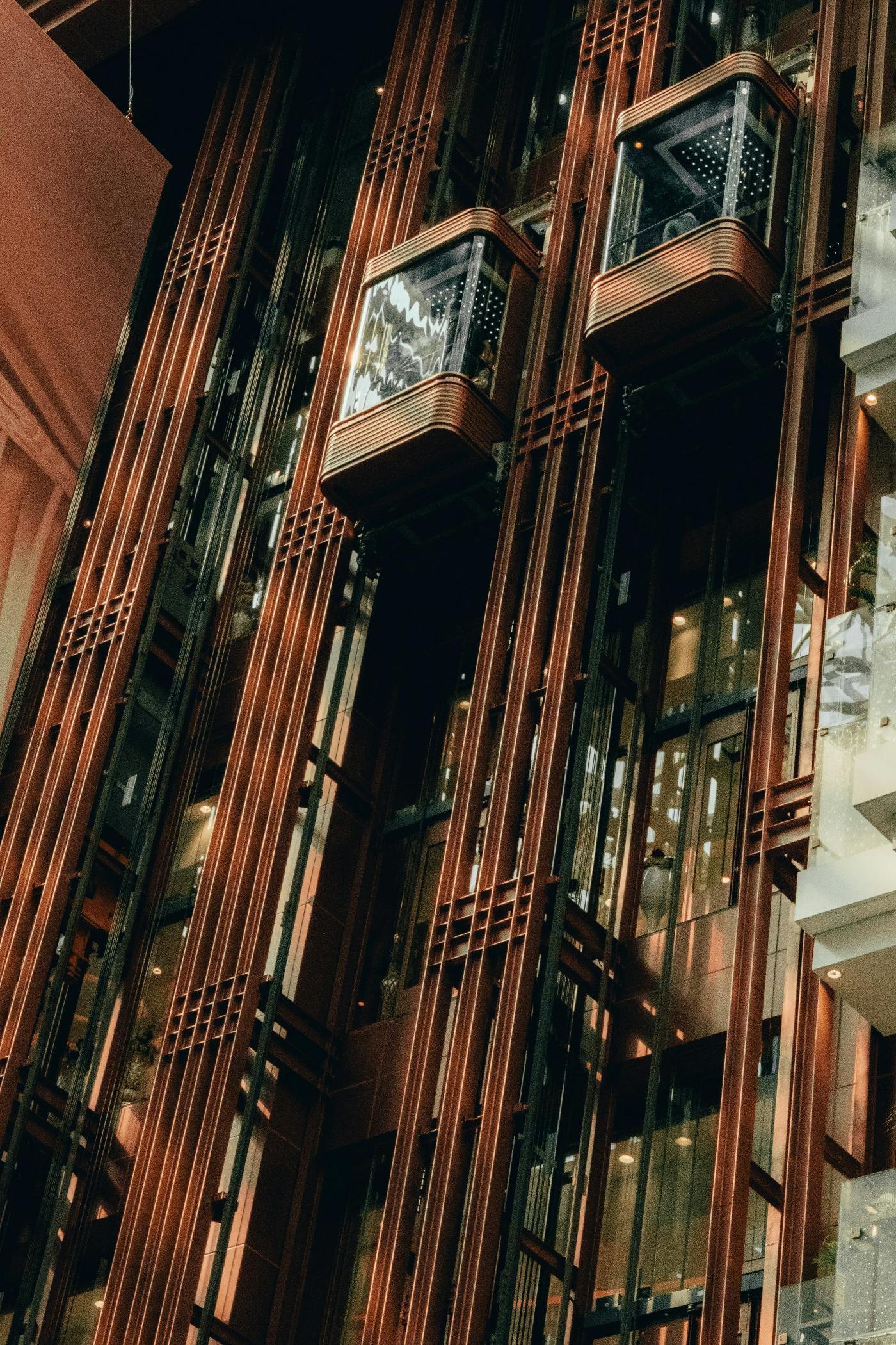 A bank of elevators from the outside