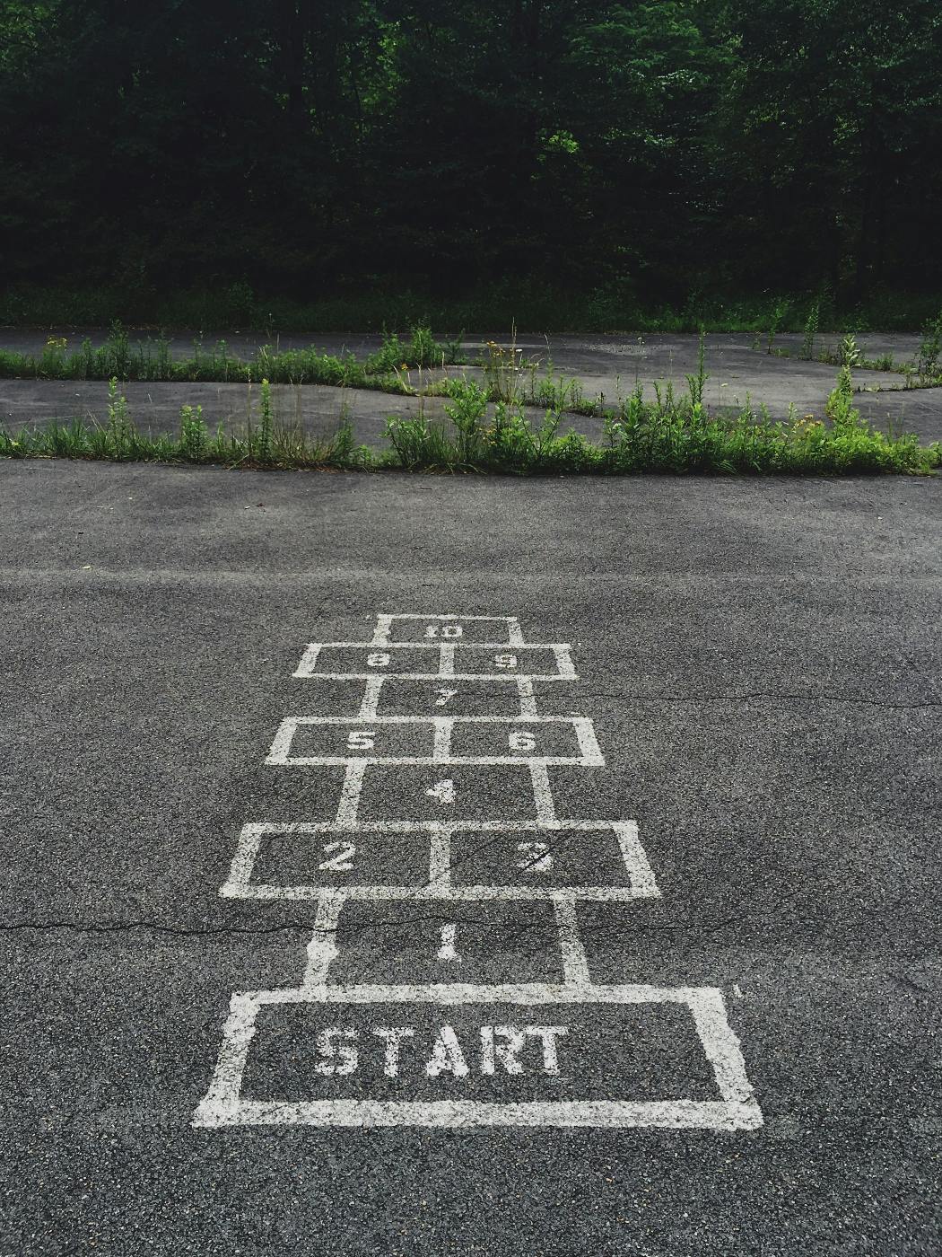 A hop scotch game on blacktop