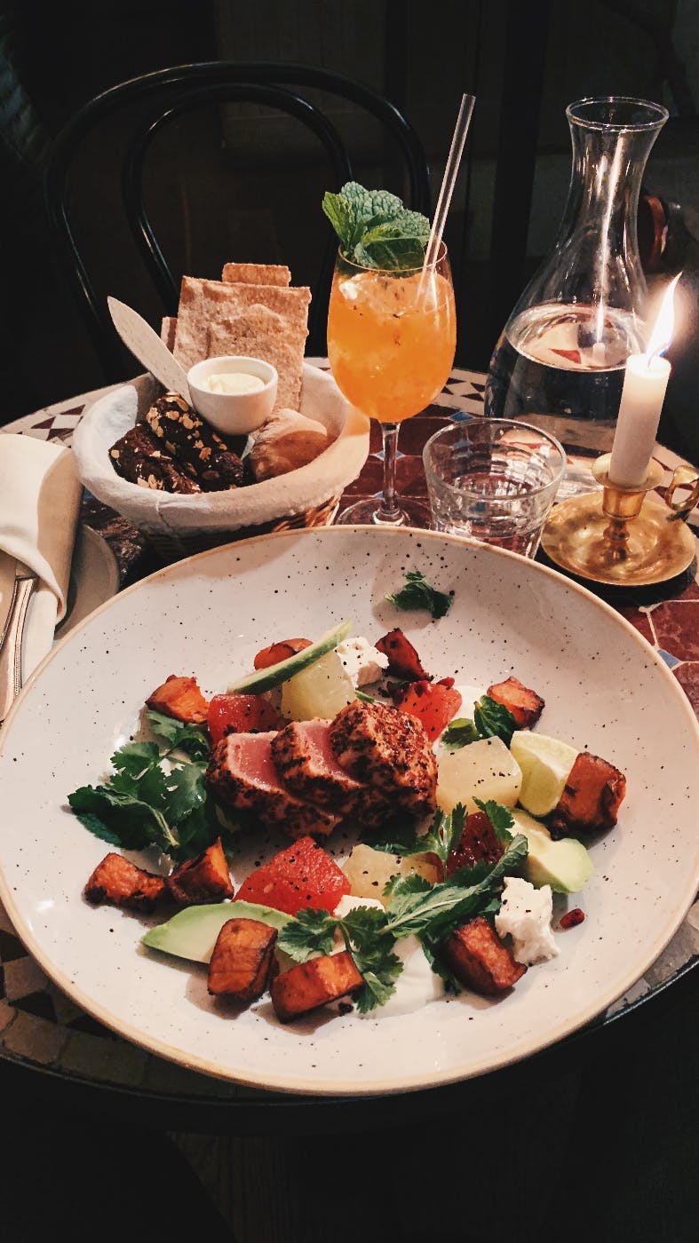 A lovely meal at a dinner for one