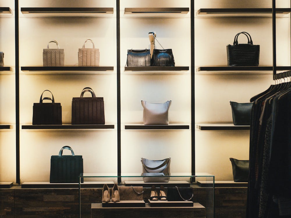 display of designer bags