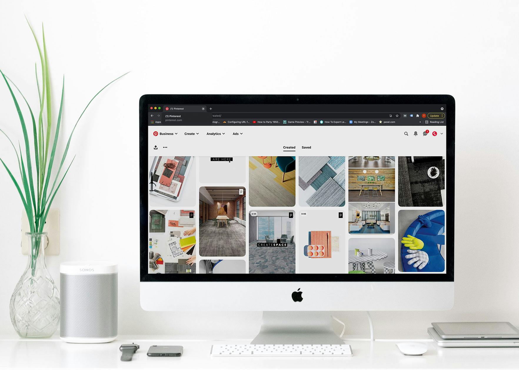 Computer with the Pinterest interior design feed pulled up
