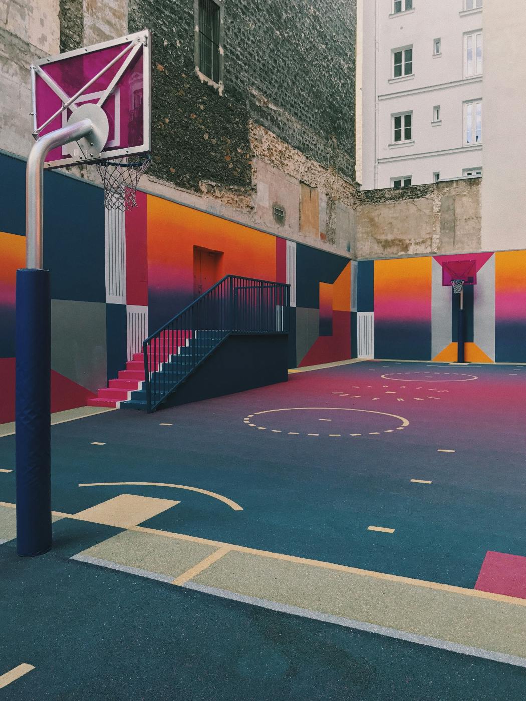 a City basketball court in multi colors