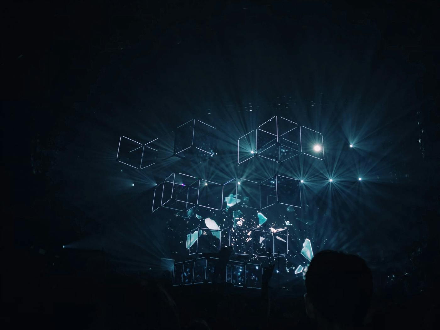 Geometric shapes projected on a dark ceiling