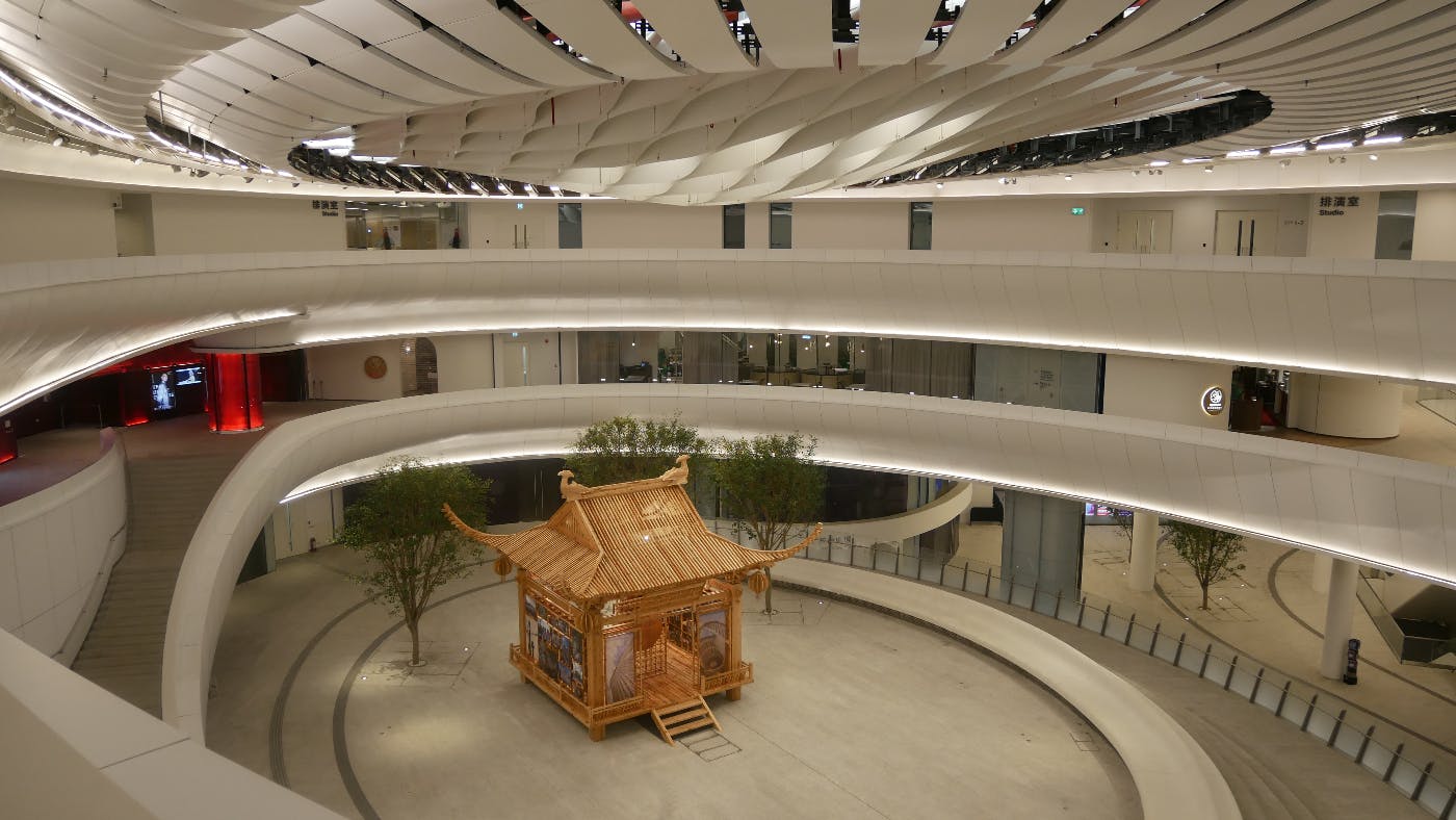 A wooden Pagota inside the Guggenheim museum