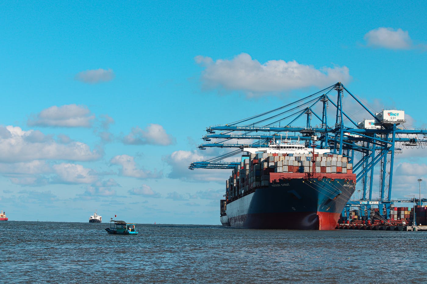 A container ship being loaded