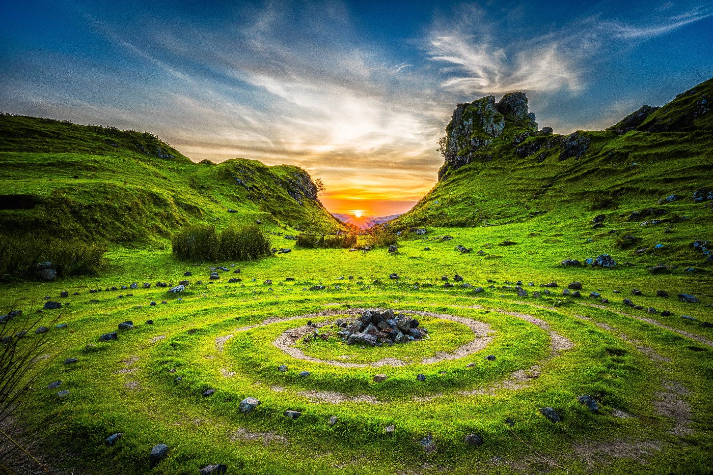 A landscape with rings in the grass