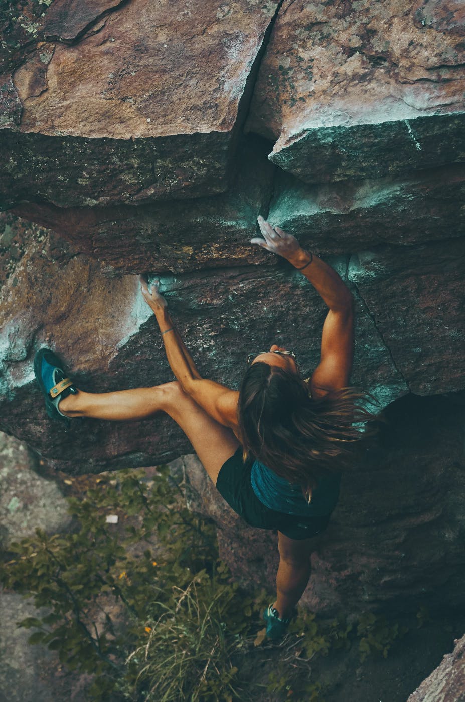 A woman rock climbing