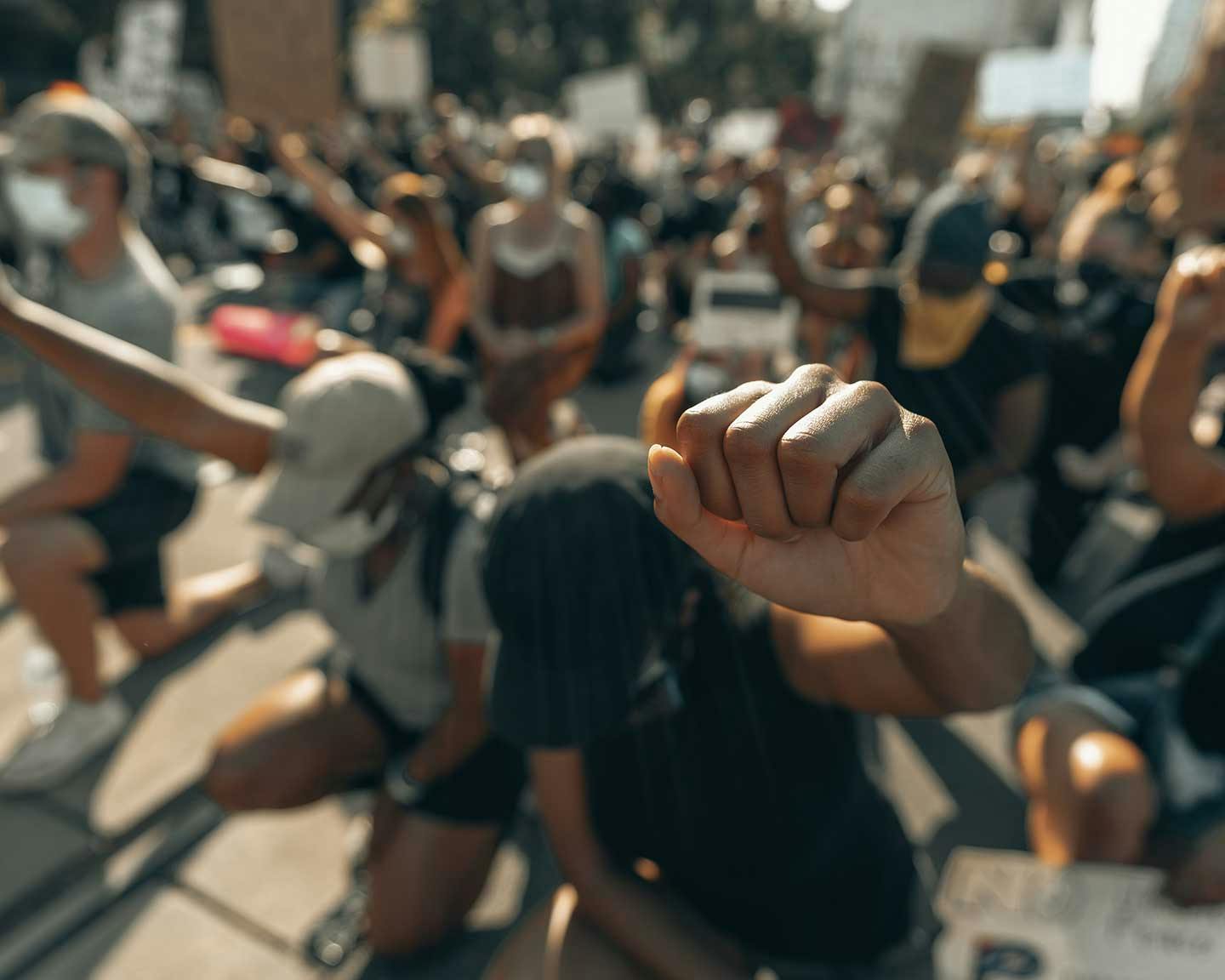 Protesters marching at a rally