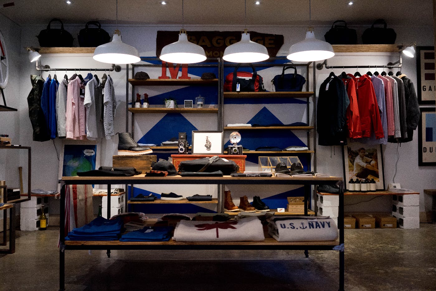 Interior clothing display at Clark Street Mercantile