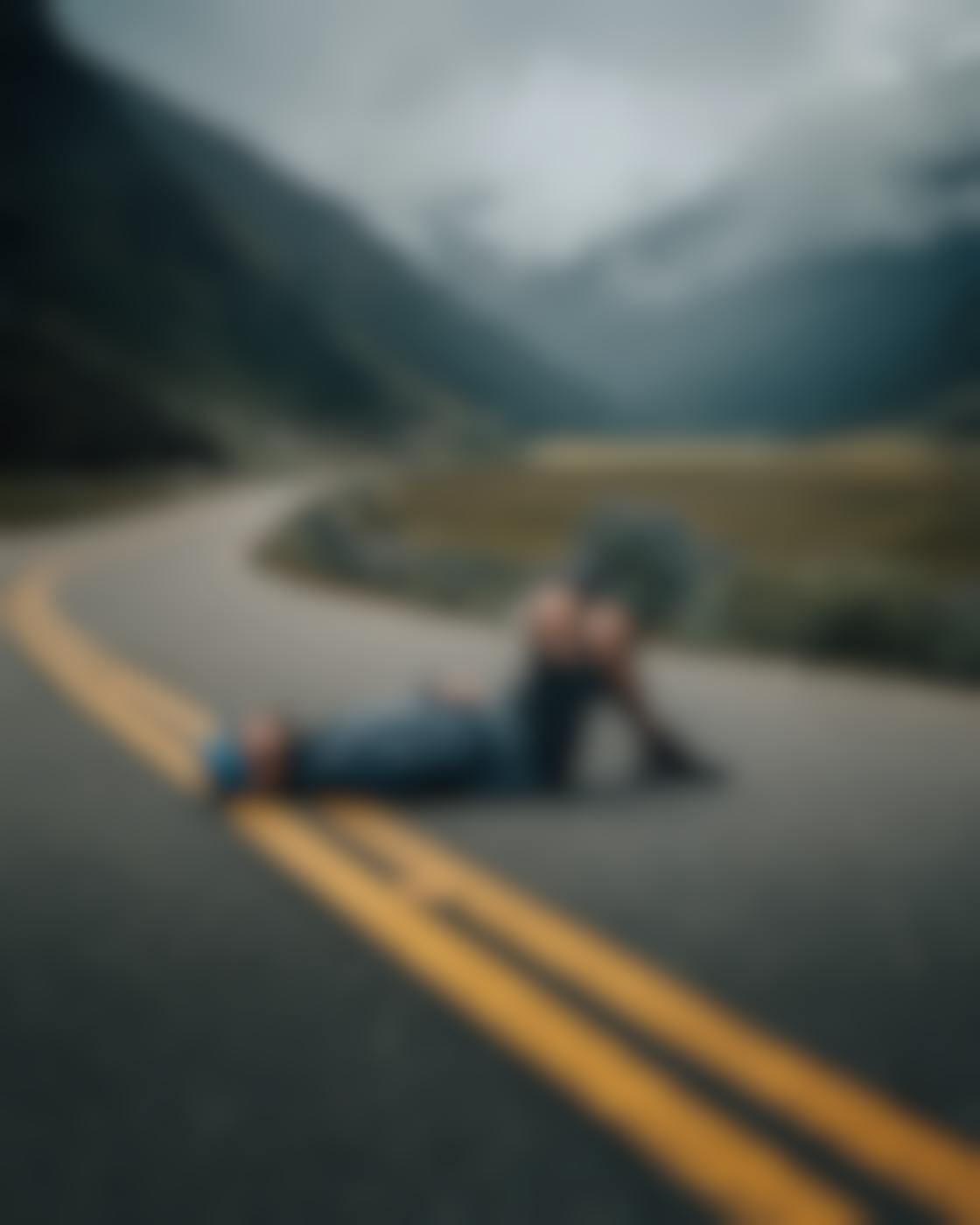 A man laying in a road