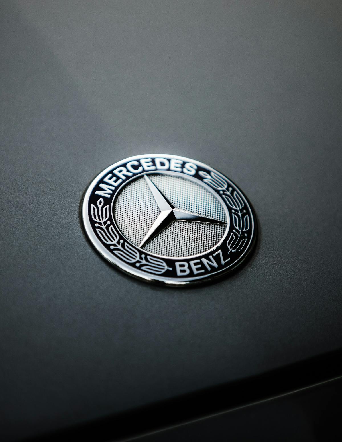 A glamor shot of the Mercedes Ebnz logo