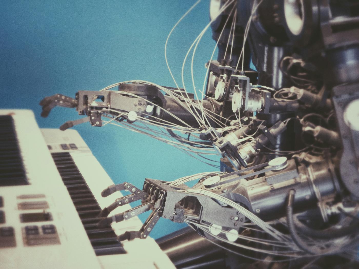 an AI robot playing piano