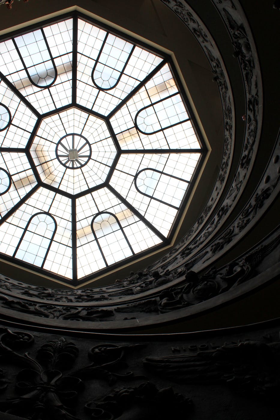 An ornate glass ceiling