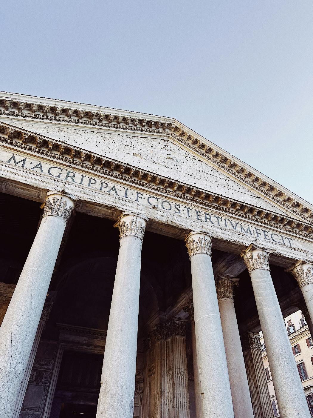 A close up of Agrippa's building in the Pantheon