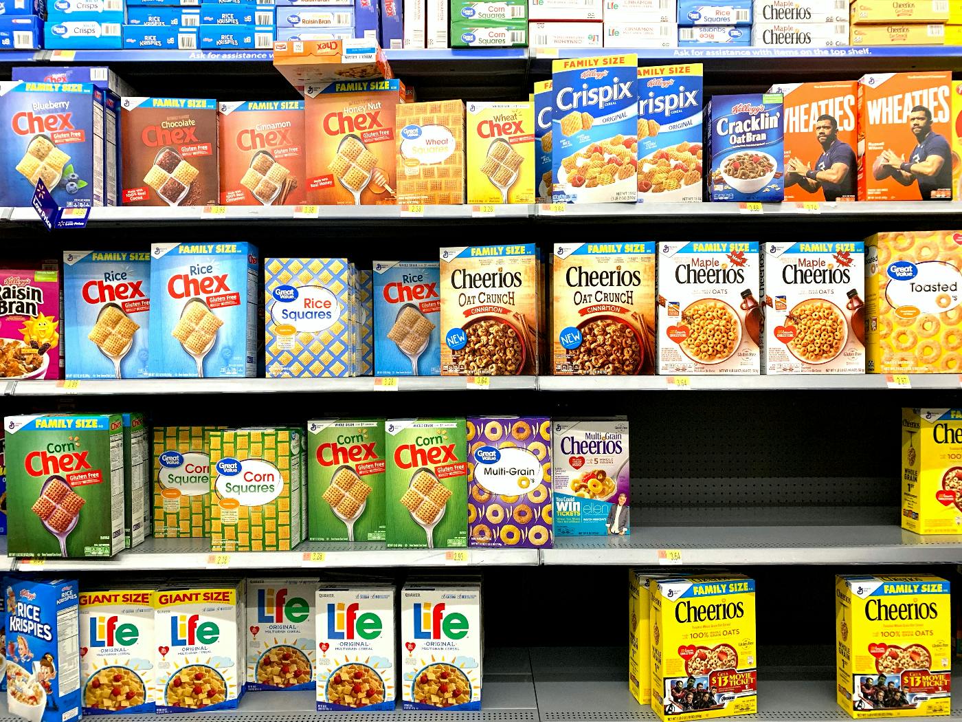Shelves full of "healthy" cereals