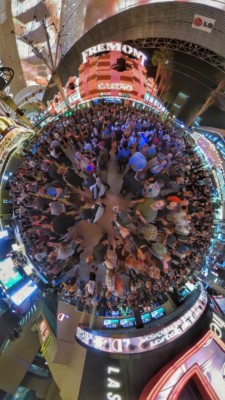 360 degree image of people in a mall