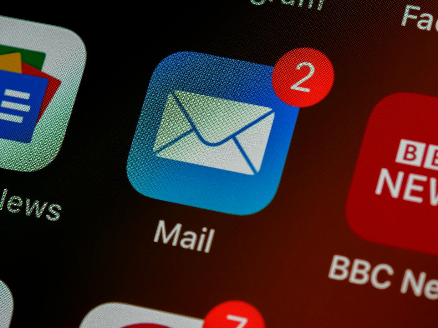 An email icon on a screen showing two emails received