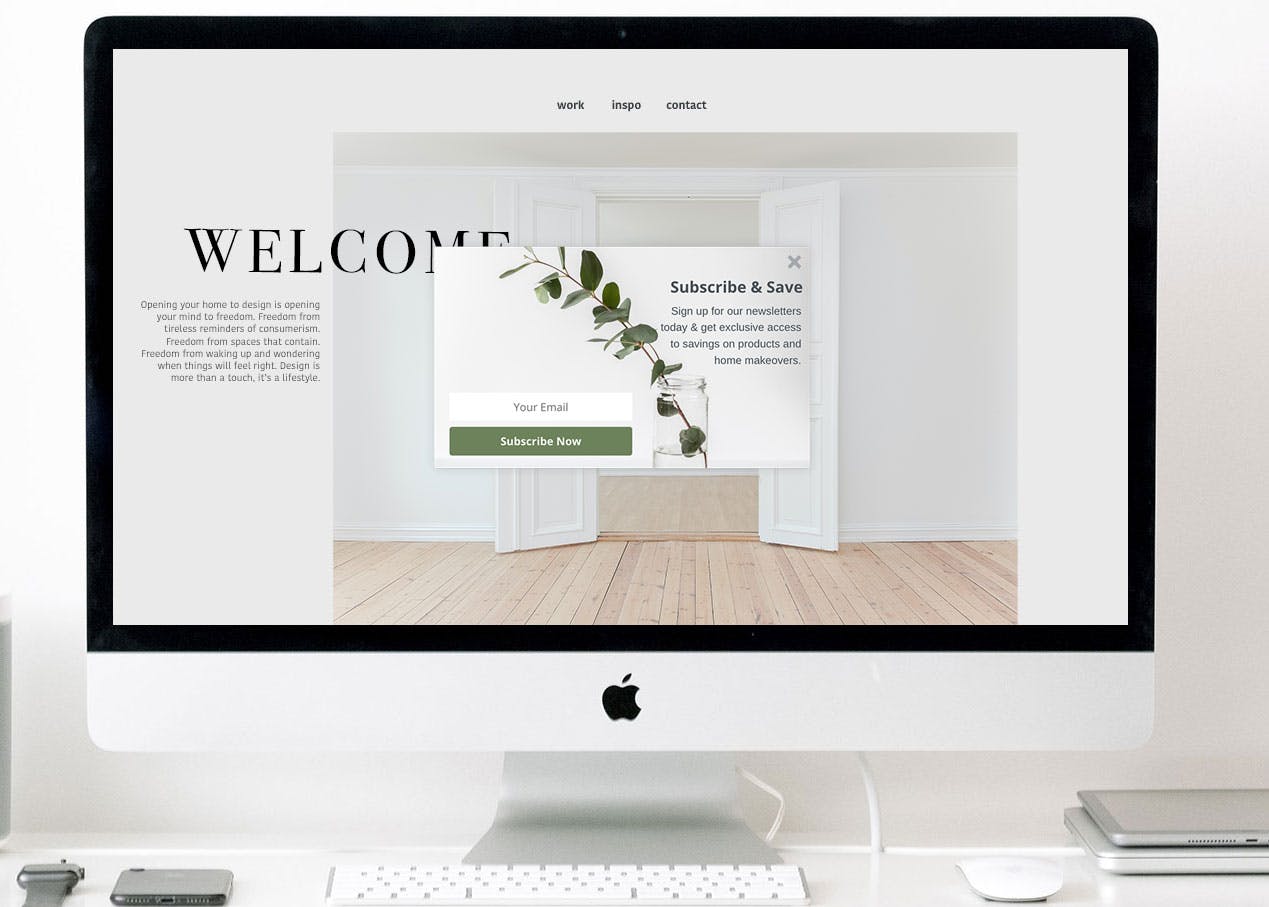 Lead capture popup on an interior designer's website
