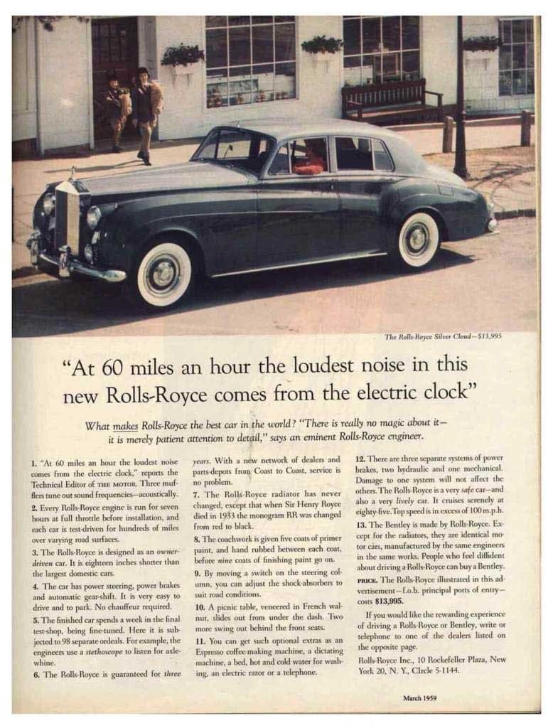 Rolls-Royce, 1959 newspaper advertisement