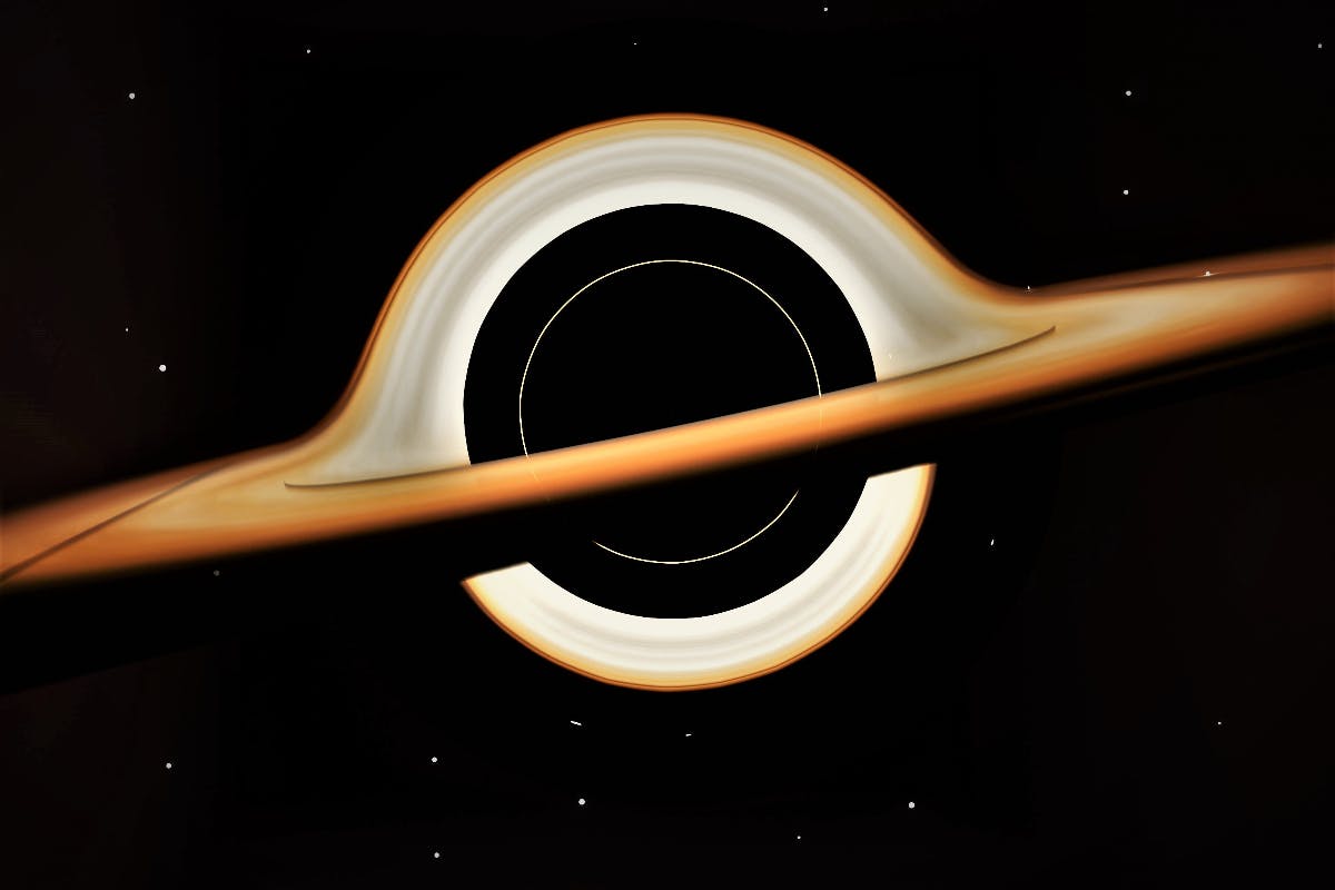 An artist's rendition of the area around a black hole in space.