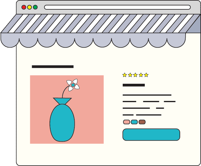 graphic of e-commerce site selling vases