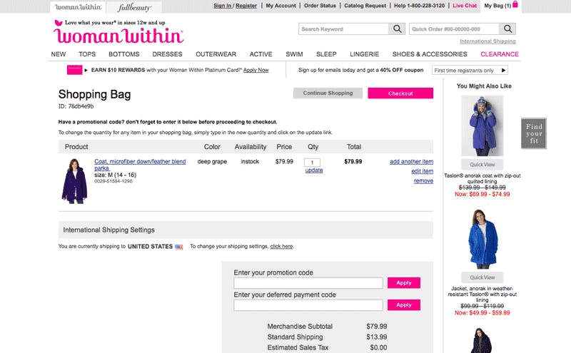 Example of a sticky coupon code offering