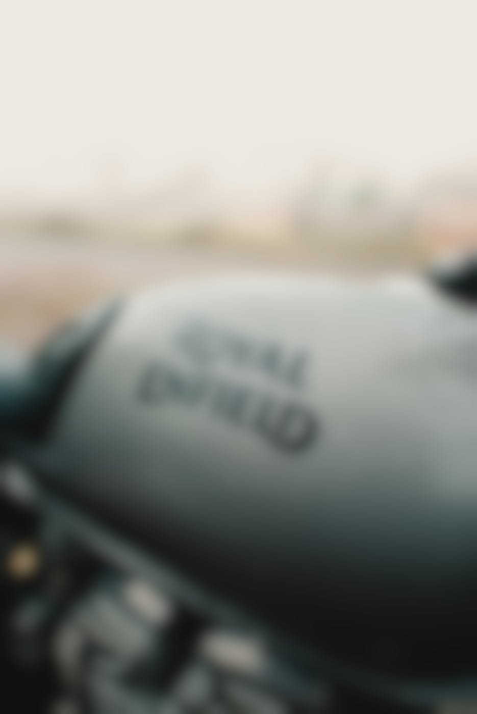 The gas tank of a Royal Enfield motorcycle