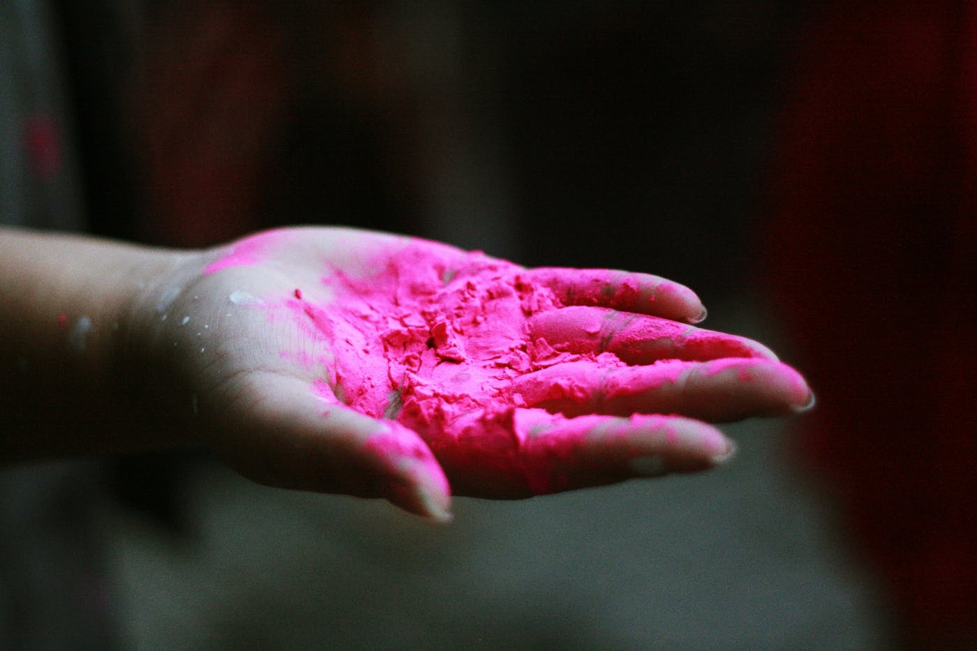 A woman's and smeared with pink paste