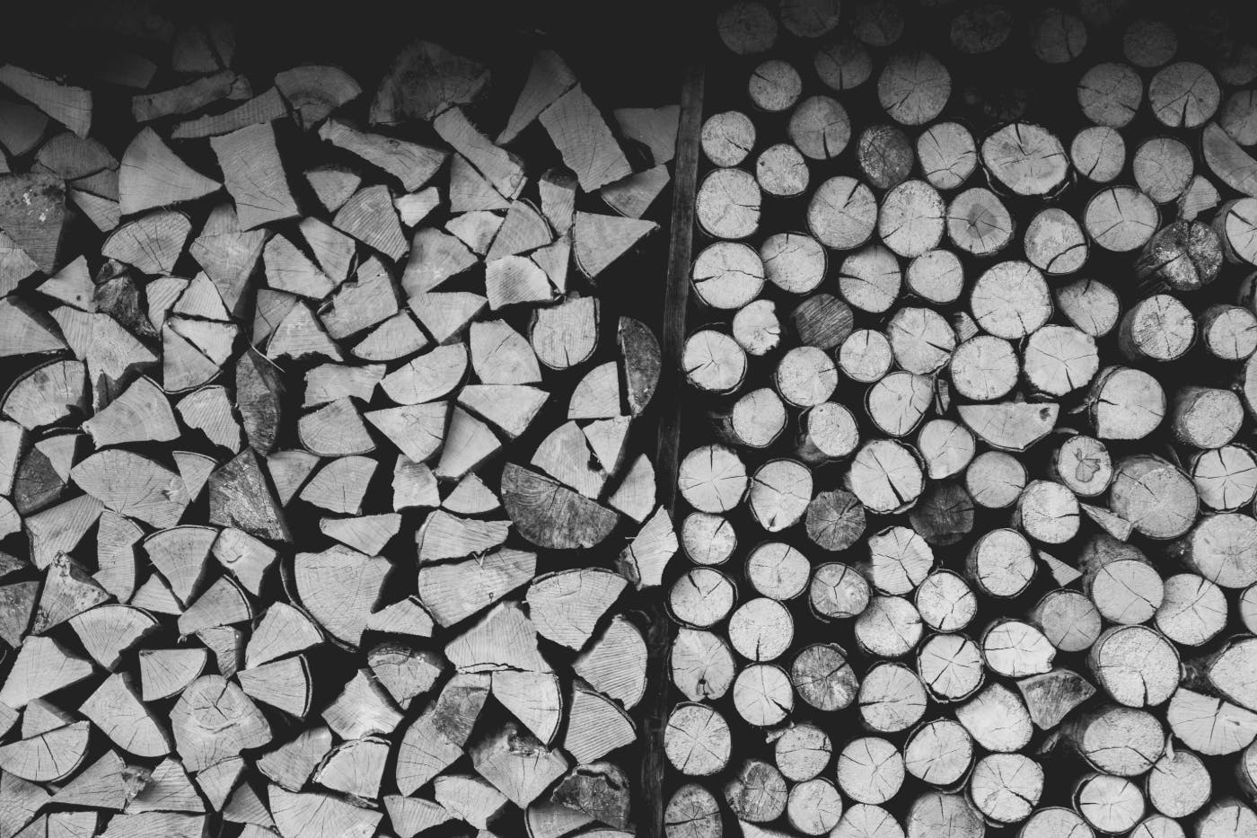 cords of wood stacked in a shed