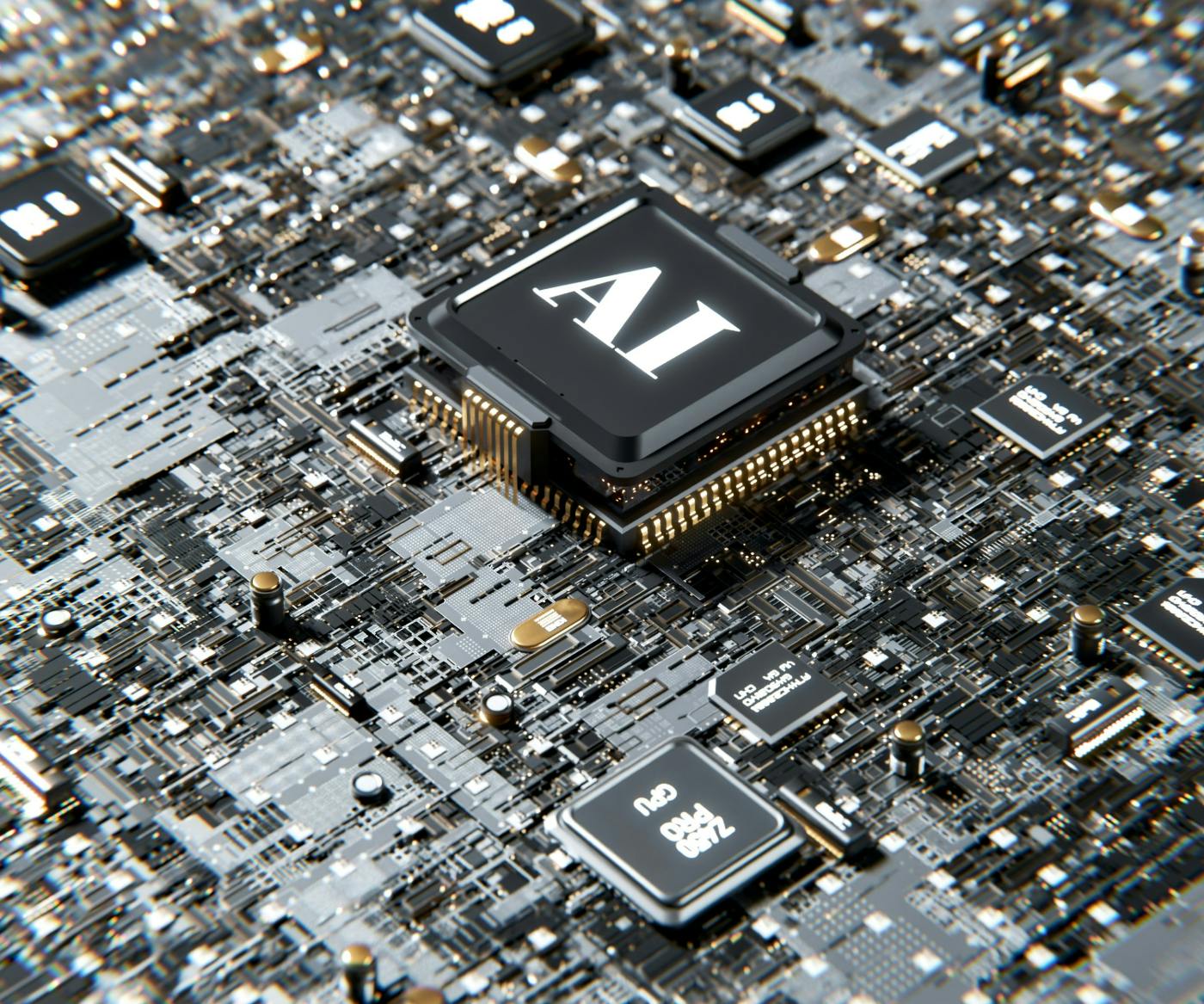 A motherboard with a large AI chip