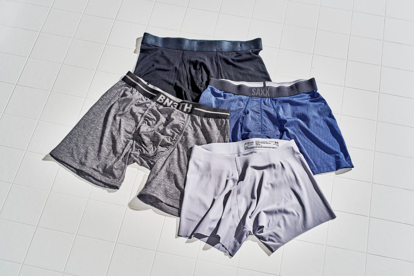 4 pairs of men's boxer briefs silver, gray, blue and black
